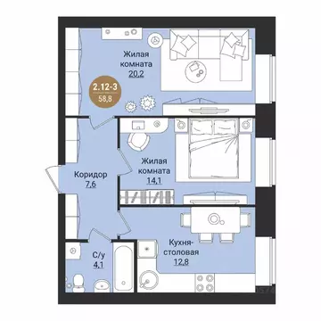 2-к кв. Вологодская область, Вологда Старое ш. (58.8 м)