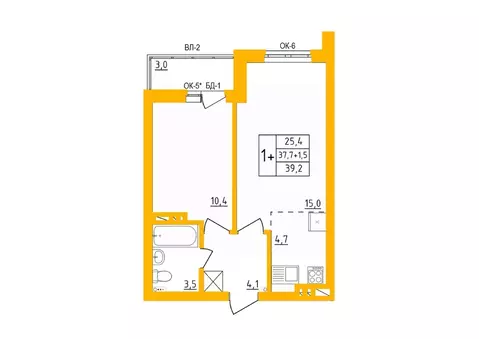 1-к кв. Башкортостан, Уфа Инорс-4Б мкр, Акварель жилой комплекс (39.0 ...