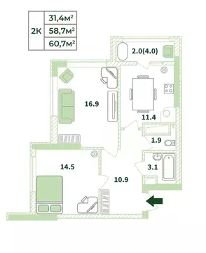2-к кв. Крым, Симферопольский район, с. Мирное ул. Крымской Весны ...
