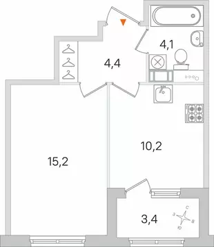 1-комнатная квартира: Пушкин, Пущинская улица, 2 (35.6 м)