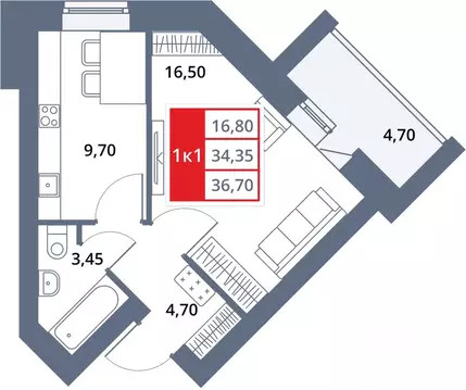 1-к кв. Башкортостан, Октябрьский 33-й мкр,  (36.7 м)