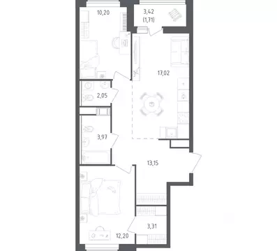 2-к кв. Ленинградская область, Всеволожский район, Свердловское ...