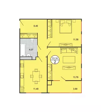 2-к кв. Ставропольский край, Ставрополь № 15 мкр,  (53.34 м)
