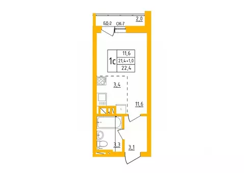 Студия Башкортостан, Уфа Инорс-4Б мкр, Акварель жилой комплекс (22.2 ...