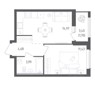 1-к кв. Ленинградская область, Всеволожский район, Свердловское ...