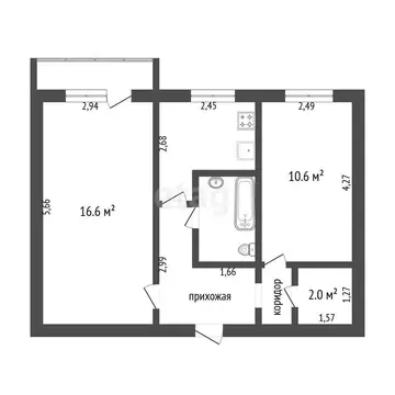 2-комнатная квартира: Тобольск, 4-й микрорайон, 31А (44 м)