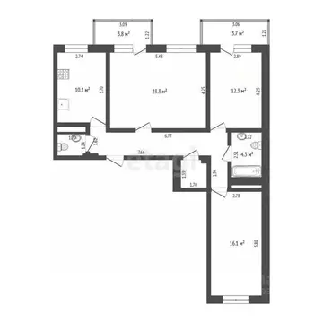 3-к кв. Тюменская область, Тюмень ул. Пермякова, 83 (83.7 м)