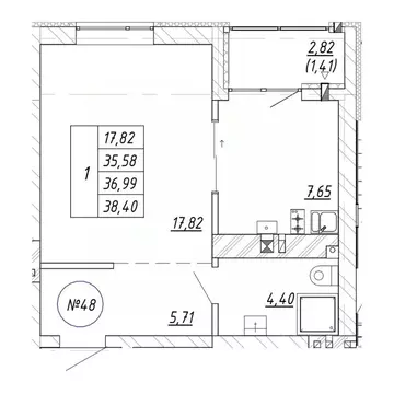 1-к кв. Калининградская область, Зеленоградск  (38.4 м)