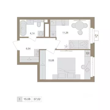 1-к кв. Башкортостан, Уфа бул. Яркий (37.02 м)