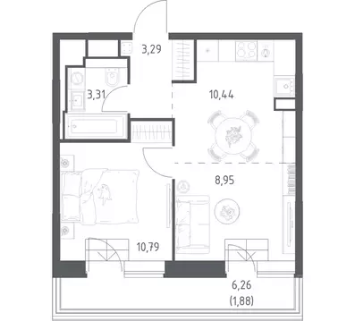1-к кв. Москва Верейская ул., 43к9 (38.66 м)