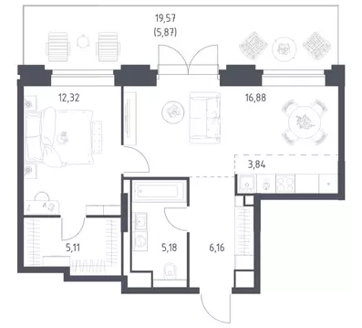 1-к кв. Москва Верейская ул., 43к9 (55.36 м)