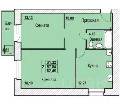 2-к кв. Ярославская область, Ярославль Шпальная ул., 30 (62.45 м)