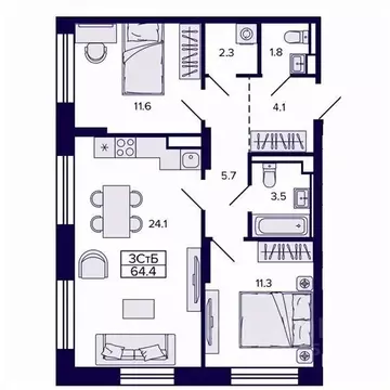 3-к кв. Хабаровский край, Хабаровск ул. Карла Маркса, 96/1 (64.41 м)