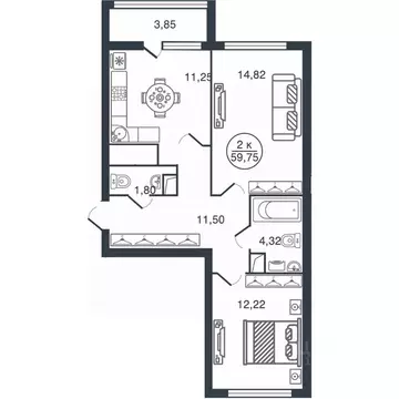 2-к кв. Тверская область, Тверь Бурашевское ш., 60 (59.75 м)