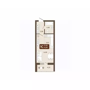 Студия Кемеровская область, Кемерово 58В мкр, 1 (31.06 м)