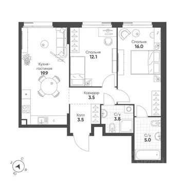 2-к кв. Москва 4-я оч., Шагал жилой комплекс (63.8 м)