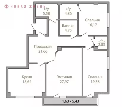 3-к кв. Самарская область, Самара ул. Водников, 99-105 (124.9 м)