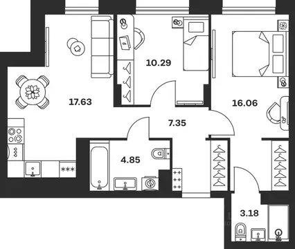 2-к кв. Тульская область, Тула Баташи Парк жилой комплекс (59.36 м)