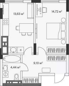 1-к кв. Калининградская область, Гурьевский муниципальный округ, пос. ...
