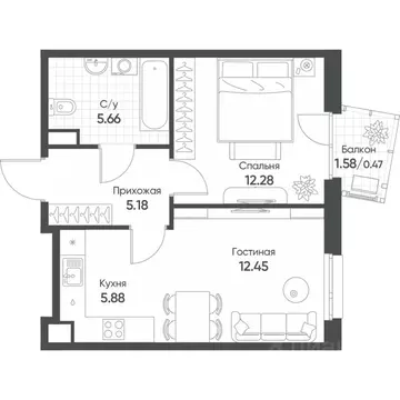 2-к кв. Татарстан, Казань Счастье в Казани жилой комплекс (41.9 м)