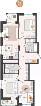 4-к кв. Пермский край, Пермь ул. Куфонина, 1 (76.9 м)