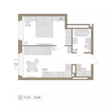 1-к кв. Башкортостан, Уфа бул. Яркий (39.66 м)