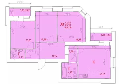 3-к кв. Вологодская область, Череповец 109-й мкр,  (89.23 м)
