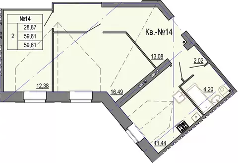 2-к кв. Костромская область, Кострома ул. Козуева, 114 (59.61 м)