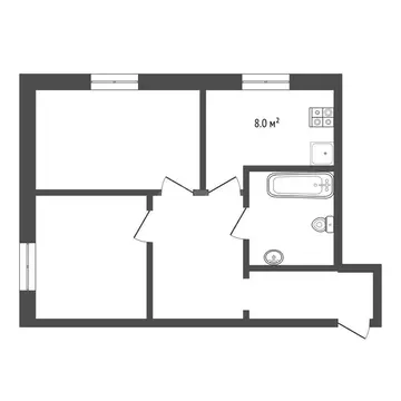 Квартира, 2 комнаты, 39.7 м