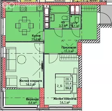 2-комнатная квартира: Владивосток, жилой комплекс Каштановый двор ...