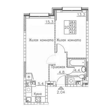 2-к кв. Приморский край, Владивосток ул. Расула Гамзатова, 7к1 (43.2 ...