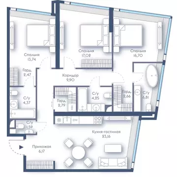 3-комнатная квартира: Москва, Краснопресненская набережная, 14с3 ...