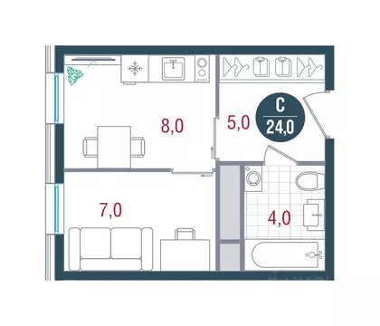 Студия Москва Русич Кантемировский жилой комплекс (24.0 м)