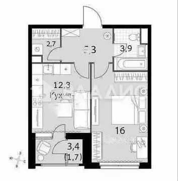 1-комнатная квартира: Москва, Строительный проезд, 9к1 (41.9 м)