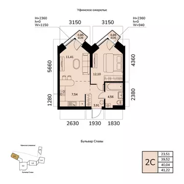 2-к кв. Башкортостан, Уфа ул. Чудинова (40.04 м)
