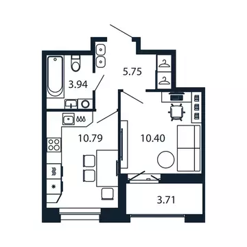 1-комнатная квартира: Новоселье, Центральная улица, 30к2 (30.2 м)