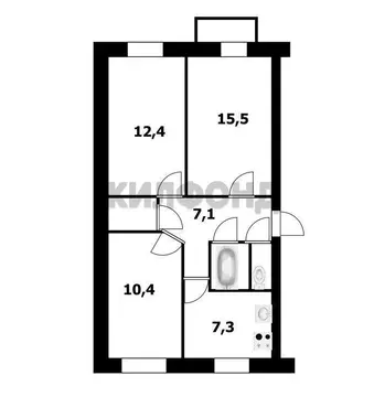 3-комнатная квартира: Криводановка, Микрорайон, 24 (57.6 м)