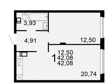1-к кв. Тульская область, Тула Флагман жилой комплекс (42.08 м)