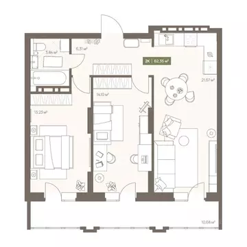 2-к кв. Кемеровская область, Кемерово Московский просп., 23А (62.35 м)