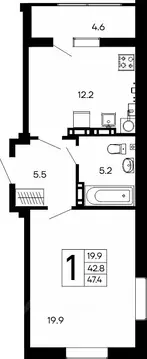 1-к кв. Крым, Феодосия Утесов жилой комплекс (47.4 м)