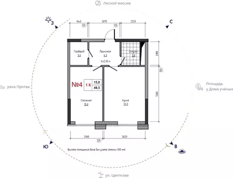 1-комнатная квартира: Обнинск, улица Усачёва, 4 (49.5 м)