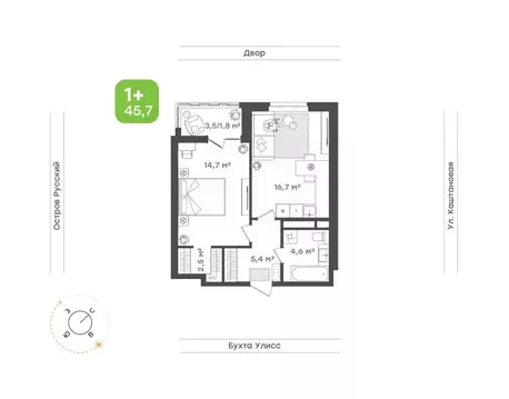 2-к кв. Приморский край, Владивосток ул. 3-я Поселковая, 16/2 (45.7 м)