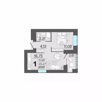 1-к кв. Брянская область, Брянск Архитектор жилой комплекс (37.18 м)