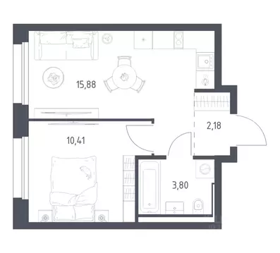 1-к кв. Москва Внуковское поселение, д. Рассказовка, вл204к1 (32.27 м)