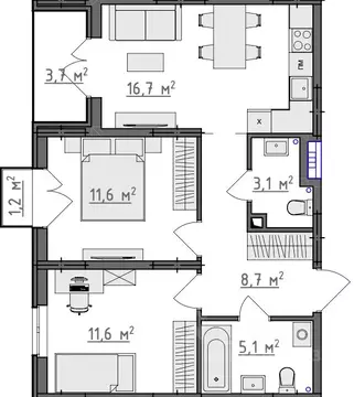 2-к кв. Владимирская область, Владимир Сновицы-Веризино мкр,  (59.01 ...