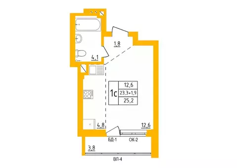 Студия Башкортостан, Уфа Инорс-4Б мкр, Акварель жилой комплекс (24.8 ...