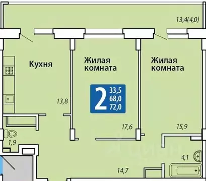 2-к кв. Чувашия, Чебоксары Гражданская ул., поз3 (72.0 м)