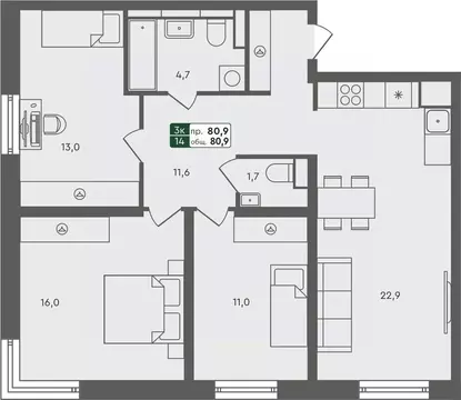 3-к кв. Курганская область, Курган Заозерный жилрайон, 6А мкр, 25/4 ...