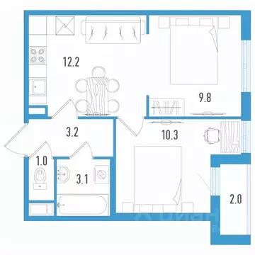 2-к кв. Санкт-Петербург пос. Шушары, просп. Старорусский, 3к2 (40.6 м)