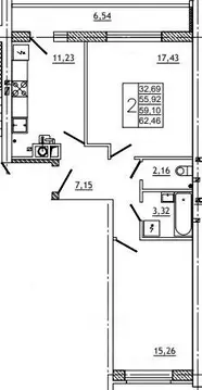 2-к кв. Смоленская область, Смоленск ул. Нахимова, 23А (63.0 м)